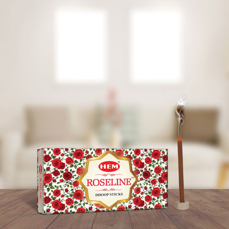 HEM Roseline Incense Dhoop Sticks - Pack of 12 (50g Each)
